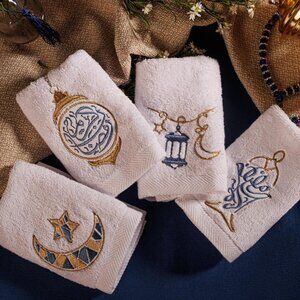 Egyptian Organic Cotton Towels With Ramadan Embroideries, Free Soap Shampoo Sets